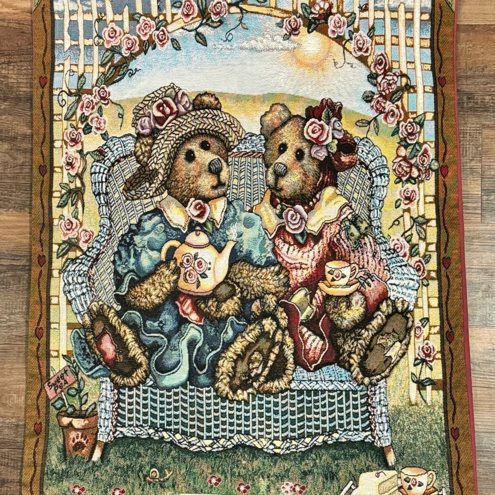 Boyd’s Bears & Friends AFTERNOON TEA Wall Hanging Tapestry Retired Vintage 38x26